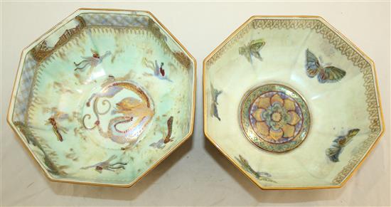 Three Wedgwood tea bowls and a similar circular tea bowl, 1920-30s, 6.5cm and 8.5cm, butterfly bowl repaired